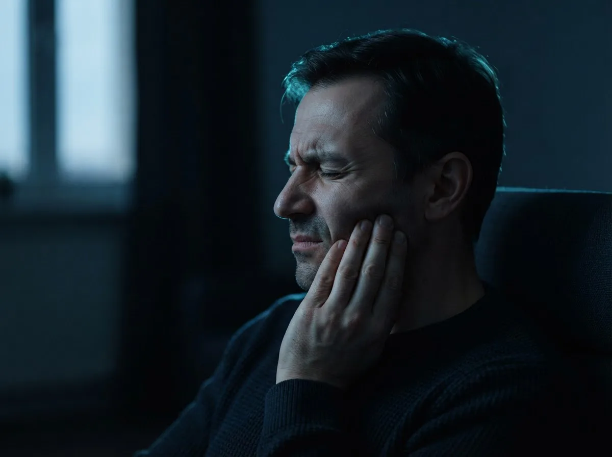 Man holding his jaw from sudden tooth pain, emergency dentist in Dbayeh, Beirut